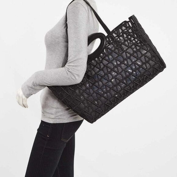 Valentino Black Mesh Fabric Le Troisieme Tote Bag - Picture 2 of 10